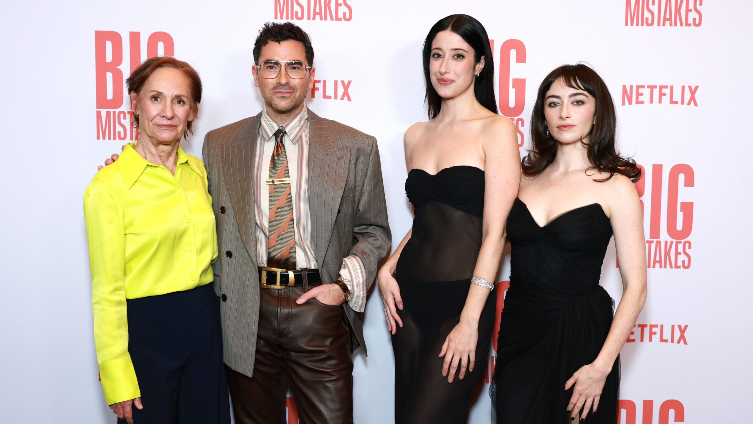 (L-R) Laurie Metcalf, Dan Levy, Taylor Ortega and Abby Quinn attend the NYC Premiere Screening and Party for BIG MISTAKES on April 06, 2026 in New York City.