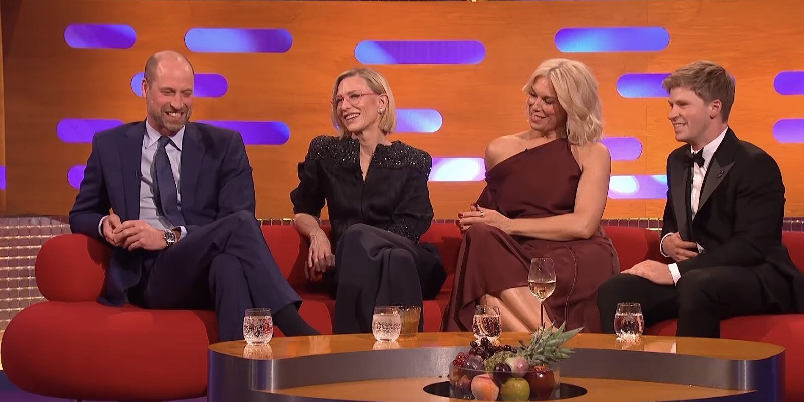 Prince William and Robert Irwin sit with Cate Blanchett and Hannah Waddingham on The Graham Norton Show.
