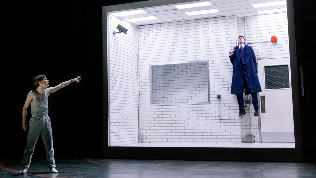 Stranger Things: First Shadow - Broadway. (LR) Louis McCartney as Henry Creel and Alex Brough as Dr. Brenner in Netflix's Stranger Things: The First Shadow at Broadway's Marquis Theater. Photo Cr. Matthew Murphy, Evan Zimmerman/Netflix