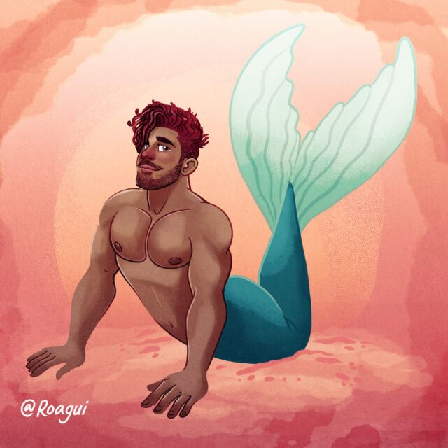 Illustrator Alfred Loagi talks fantasy, mermaids, queer masculinity, and turning pin-up-inspired muscular men into warm, romantic works of art.