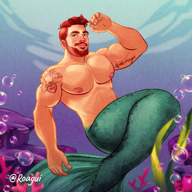 Illustrator Alfred Loagi talks fantasy, mermaids, queer masculinity, and turning pin-up-inspired muscular men into warm, romantic works of art.