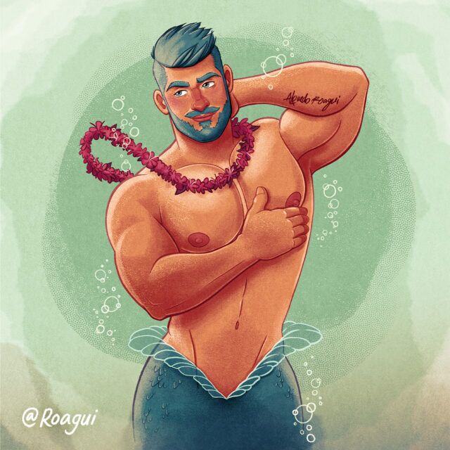 Illustrator Alfred Loagi talks fantasy, mermaids, queer masculinity, and turning pin-up-inspired muscular men into warm, romantic works of art.