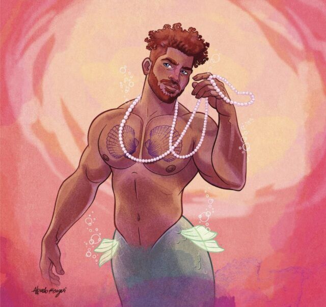 Illustrator Alfred Loagi talks fantasy, mermaids, queer masculinity, and turning pin-up-inspired muscular men into warm, romantic works of art.
