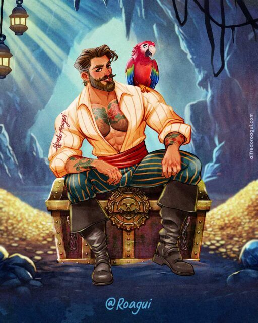 Illustrator Alfred Loagi talks fantasy, mermaids, queer masculinity, and turning pin-up-inspired muscular men into warm, romantic works of art.