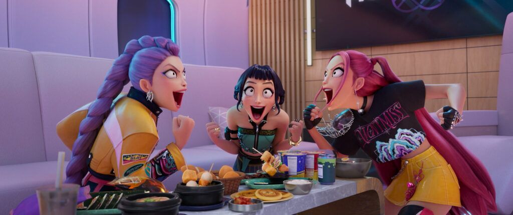 KPOP DEMON HUNTERS - (L-R) Rumi (voice by ARDEN CHO), Zoey (voice by JI-YOUNG YOO) and Mira (voice by MAY HONG) . ©2025 Netflix