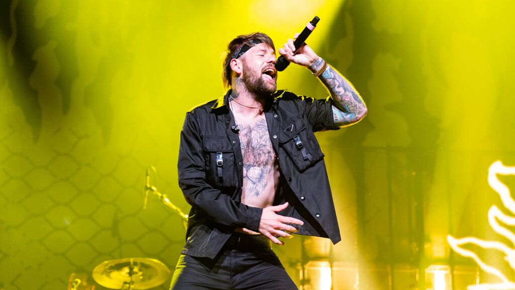 NEW ORLEANS, LOUISIANA - MAY 06: Caleb Shomo of Beartooth performs at Smoothie King Center on May 06, 2025 in New Orleans, Louisiana. (Photo by Erika Goldring/Getty Images)