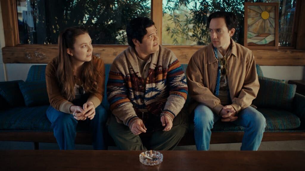 Josh Brener, Harvey Guillén, and Billie Lourd in THAT FRIEND (Photo: Straw Hut Media)