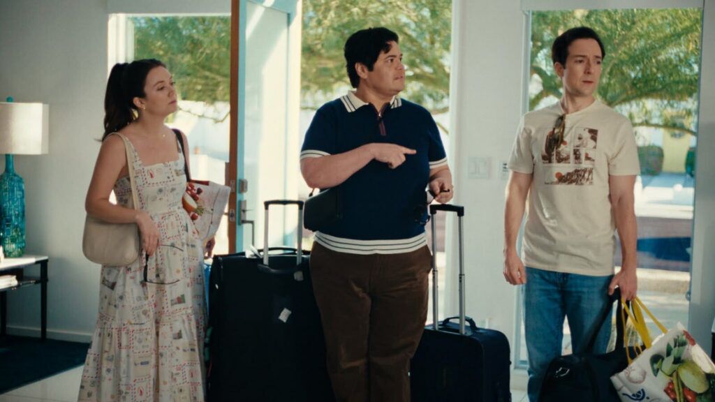 Josh Brener, Harvey Guillén, and Billie Lourd in THAT FRIEND (Photo: Straw Hut Media)