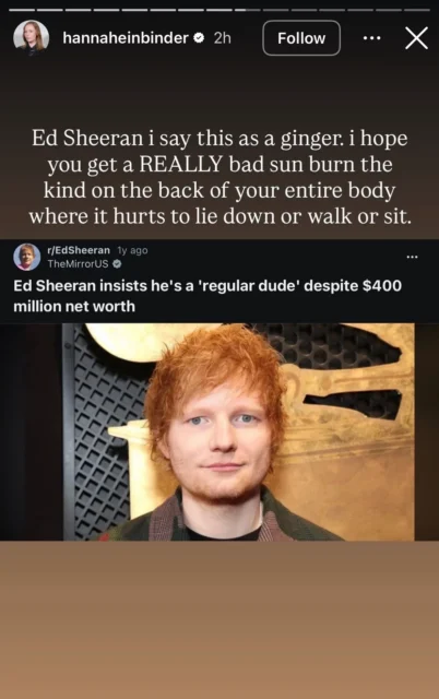 "Hacks" star Hannah Einbinder slammed Ed Sheeran for removing Macklemore from his tour over pro-Palestine comments.